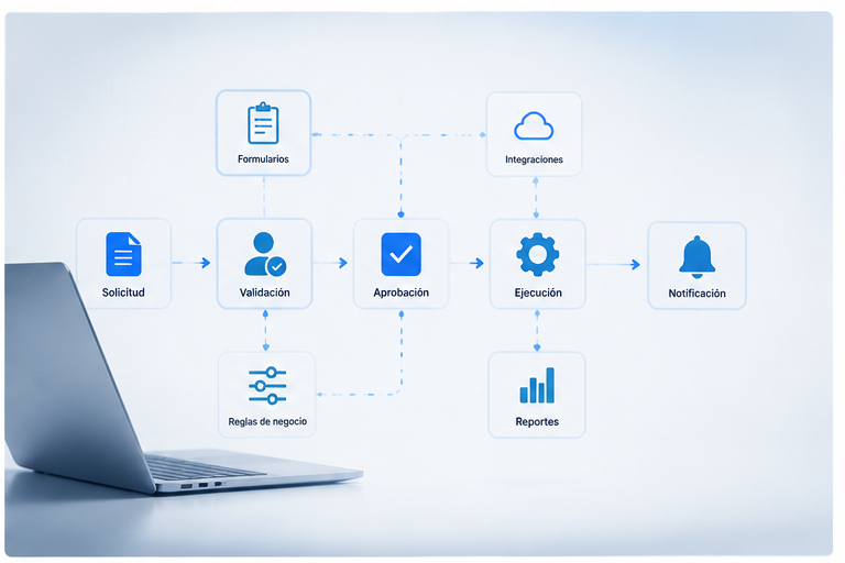 Diagrama de automatización administrativa de formularios y aprobaciones
