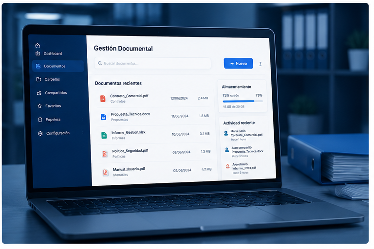Portal de gestión documental de A&L, vista de escritorio con documentos
